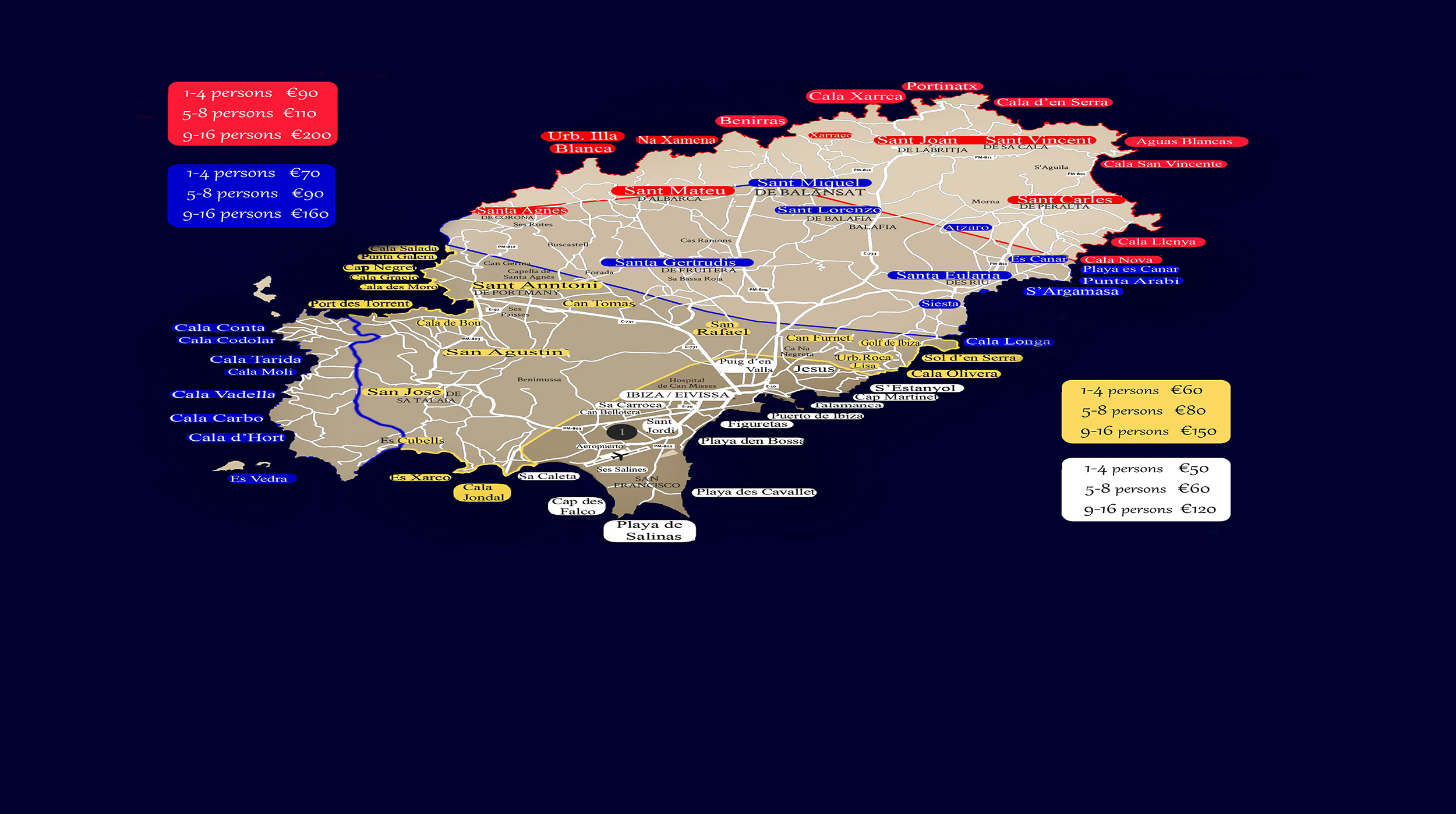 Ibiza Taxi Cab fixed fare price guide